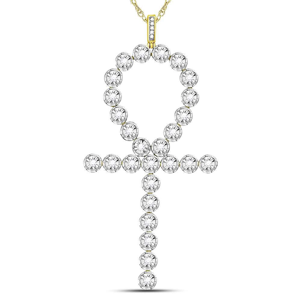 Goldini 10kt Yellow Gold Mens Round Diamond Ankh Cross Charm Pendant 3/4 Cttw