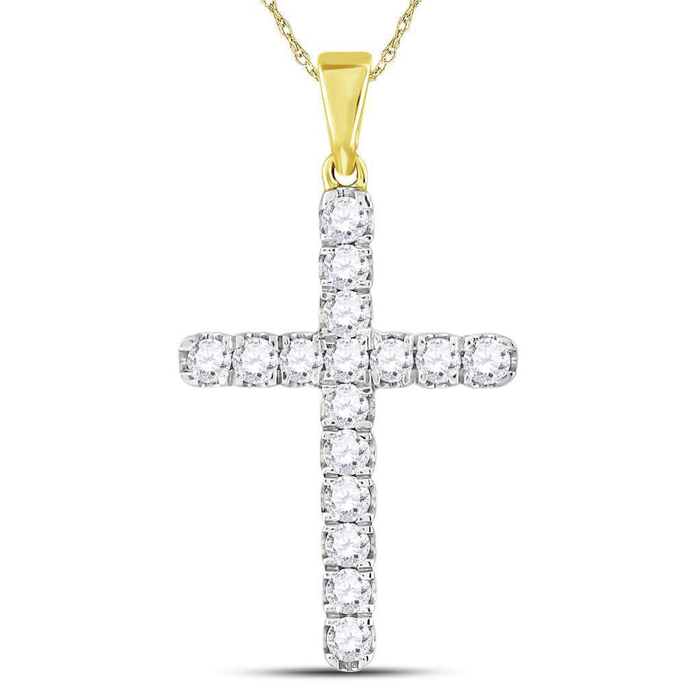 Goldini 10kt Yellow Gold Mens Round Diamond Cross Charm Pendant 1 Cttw