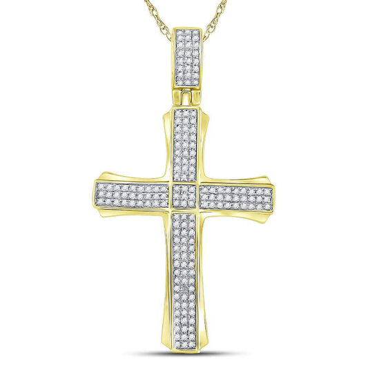Goldini 10kt Yellow Gold Mens Round Diamond Cross Charm Pendant 3/8 Cttw