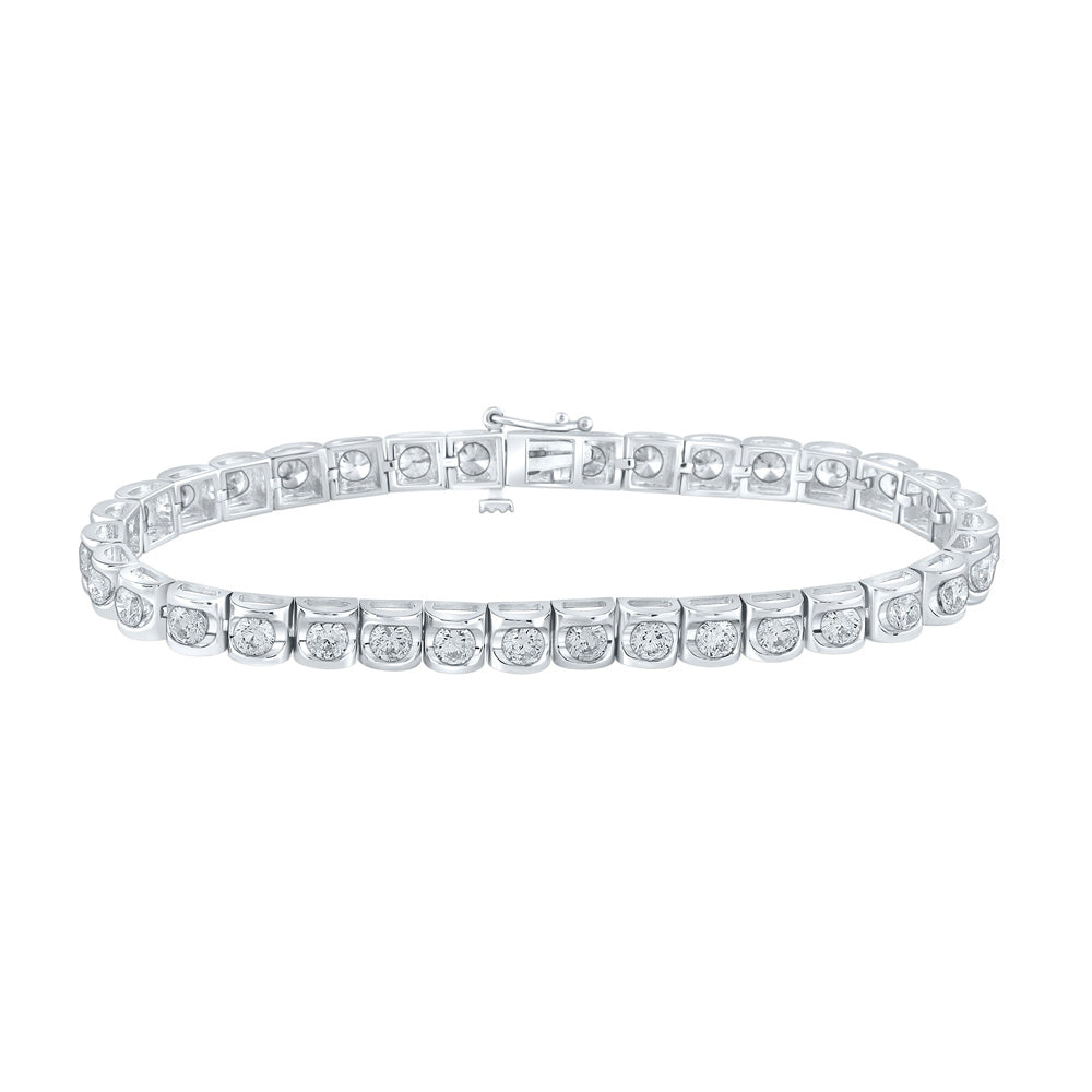 14kt White Gold Mens Round Diamond Solitaire Tennis Bracelet 5 Cttw