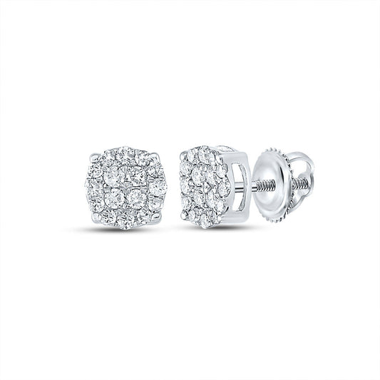 Goldini 10kt White Gold Mens Round Diamond Cluster Earrings 1/4 Cttw
