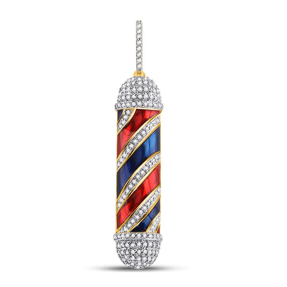 Goldini 10kt Yellow Gold Mens Round Diamond Barber Pole Charm Pendant 3/8 Cttw