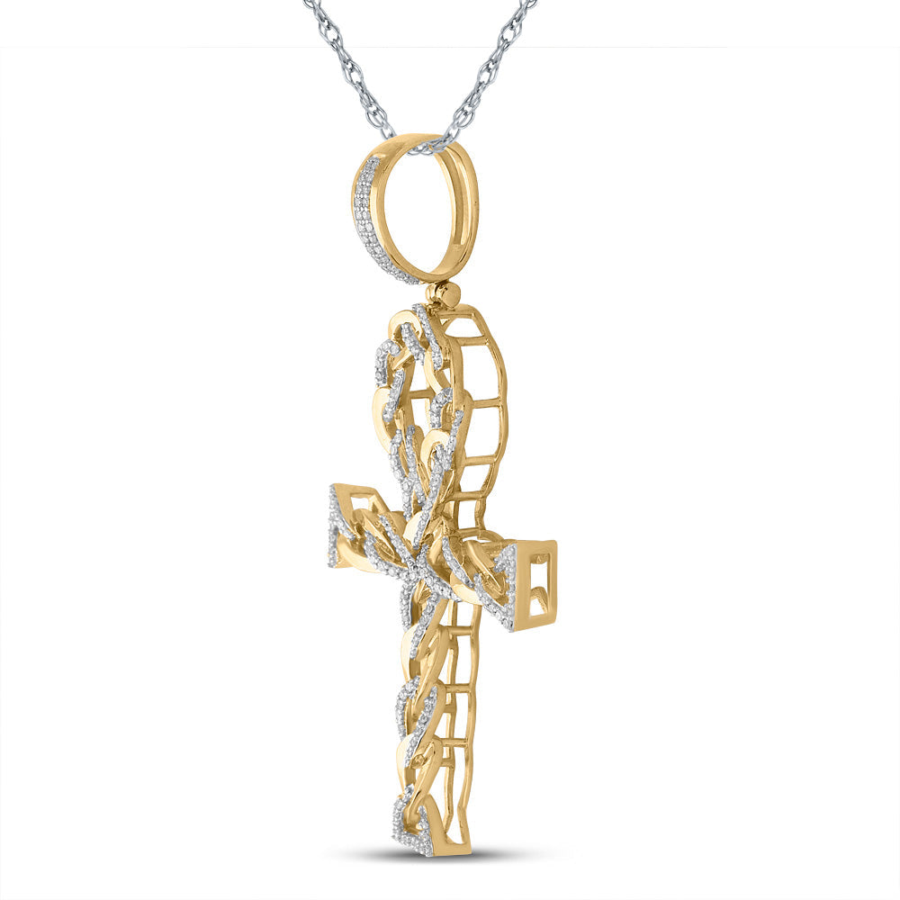 Goldini 10kt Yellow Gold Mens Round Diamond Ankh Cross Charm Pendant 3/8 Cttw