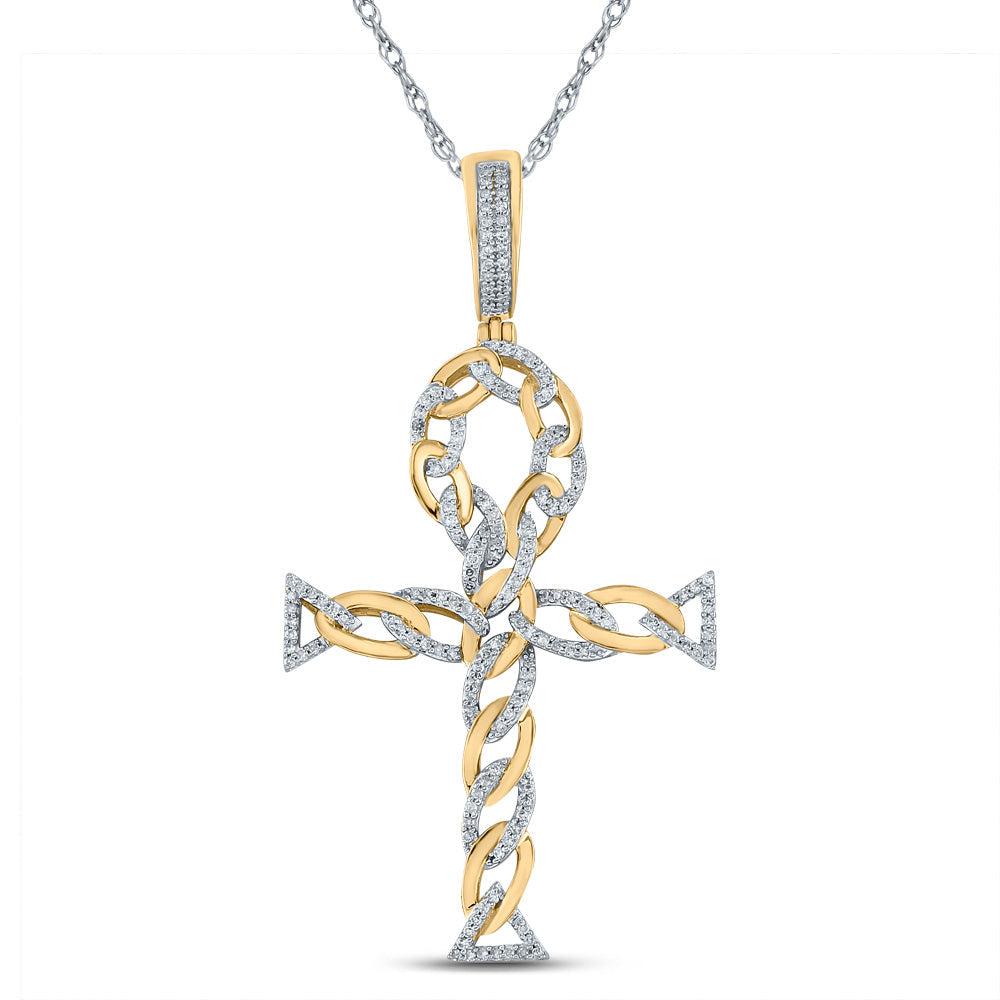 Goldini 10kt Yellow Gold Mens Round Diamond Ankh Cross Charm Pendant 3/8 Cttw