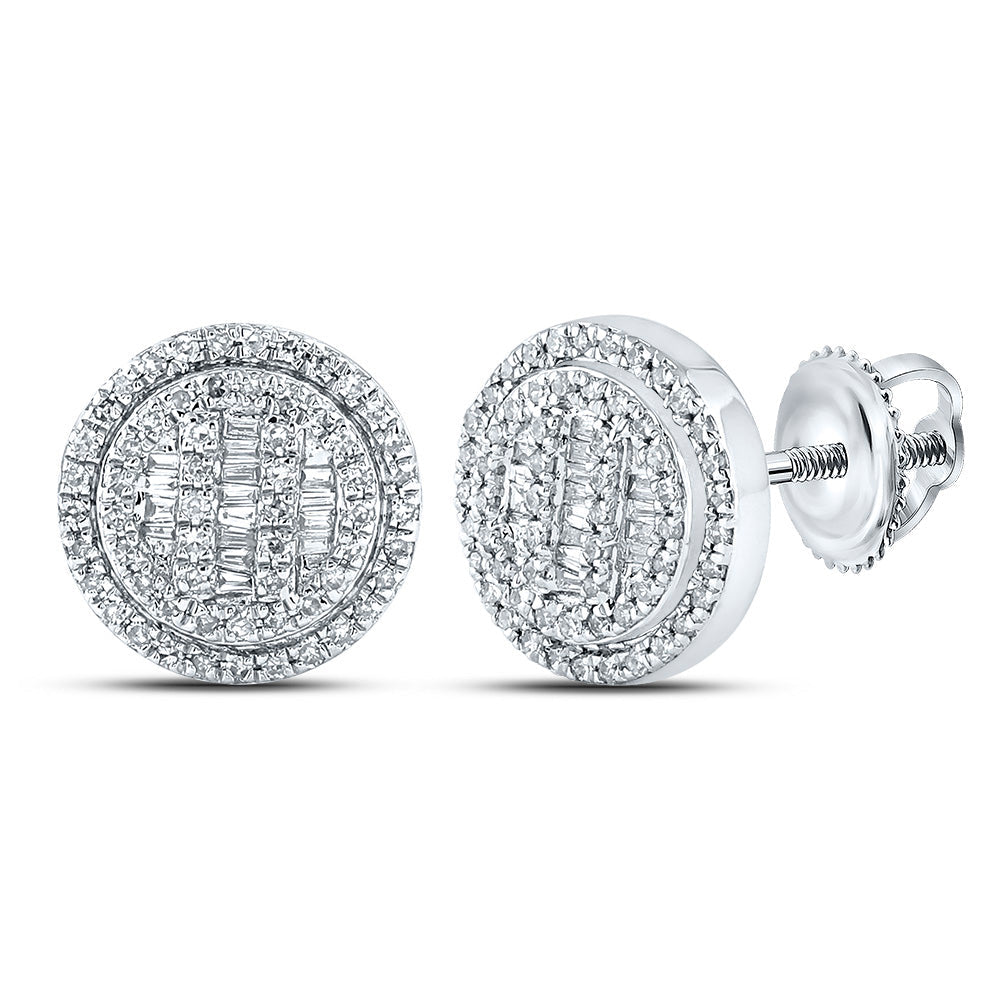 Goldini 10kt White Gold Mens Baguette Diamond Disk Circle Earrings 1/2 Cttw