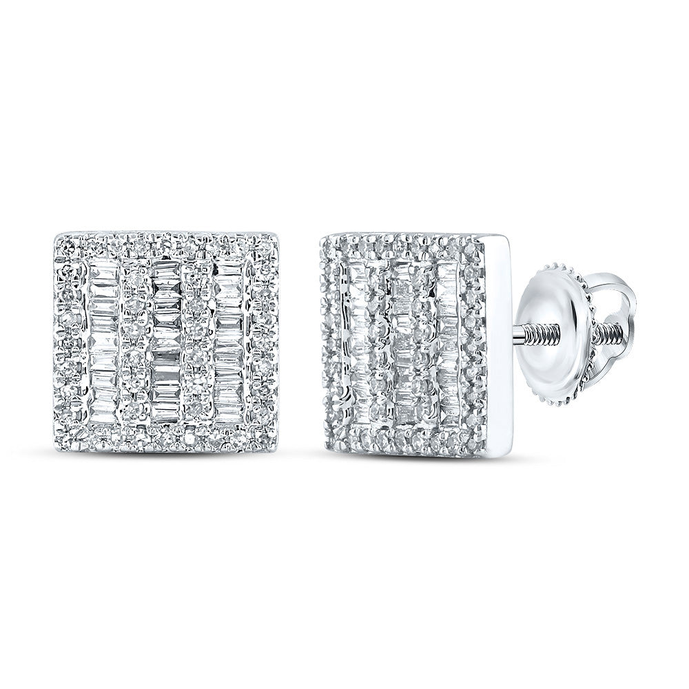 Goldini 10kt White Gold Mens Baguette Diamond Square Earrings 1/2 Cttw