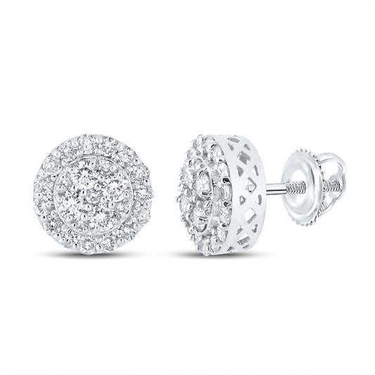 Goldini 10kt White Gold Mens Round Diamond Cluster Earrings 7/8 Cttw