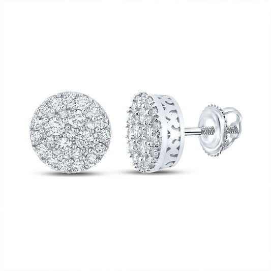 Goldini 10kt White Gold Mens Round Diamond Cluster Earrings 5/8 Cttw