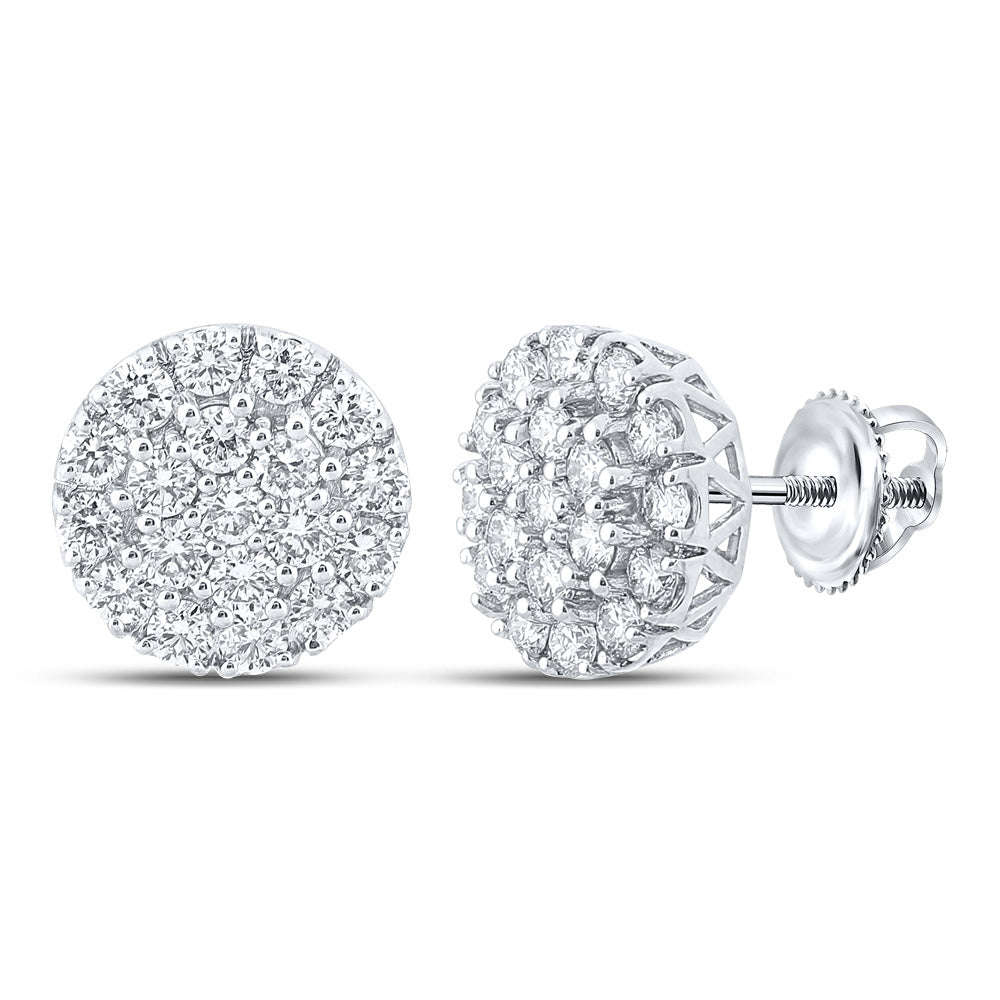 Goldini 10kt White Gold Mens Round Diamond Cluster Earrings 1-5/8 Cttw