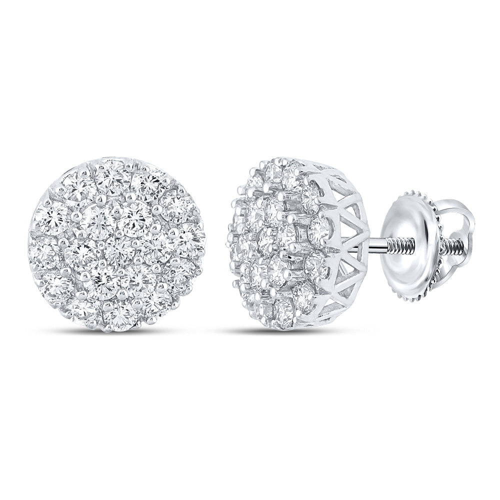 Goldini 10kt White Gold Mens Round Diamond Cluster Earrings 1 Cttw