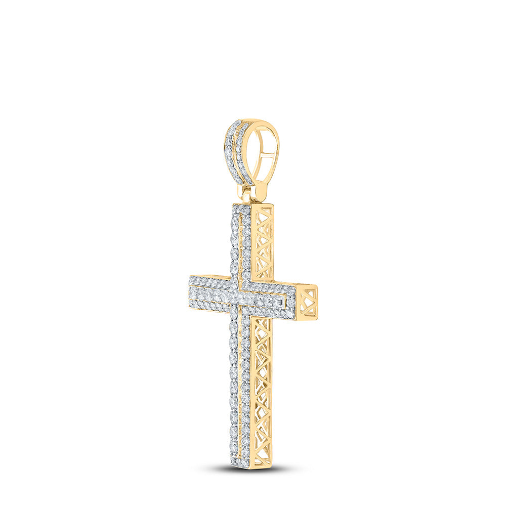 14kt Yellow Gold Mens Round Diamond Cross Charm Pendant 4-1/4 Cttw