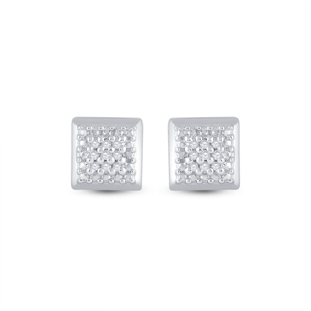 Sterling Silver Womens Round Diamond Square Earrings 1/10 Cttw