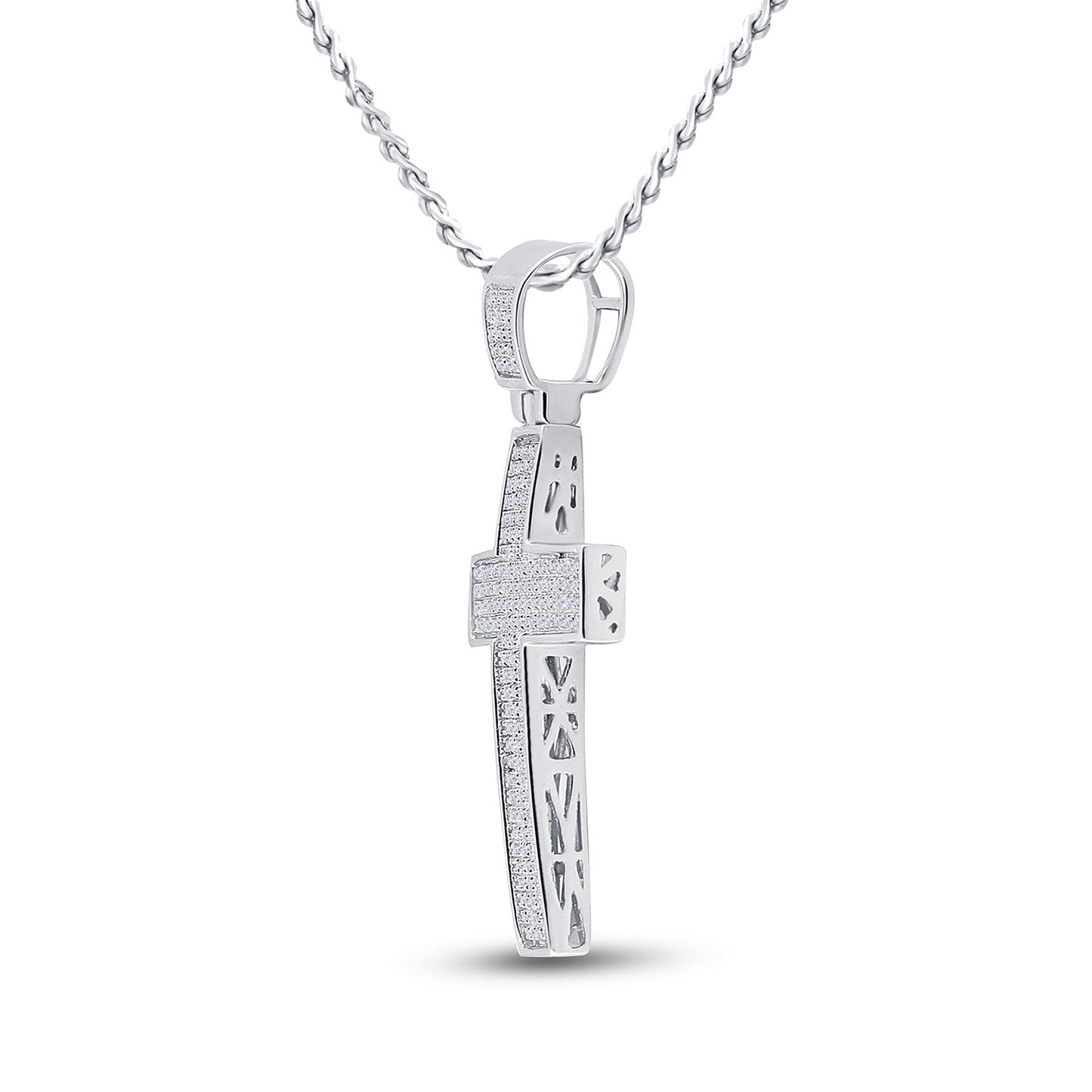 Goldini 10kt White Gold Mens Round Diamond Cross Charm Pendant 1/2 Cttw