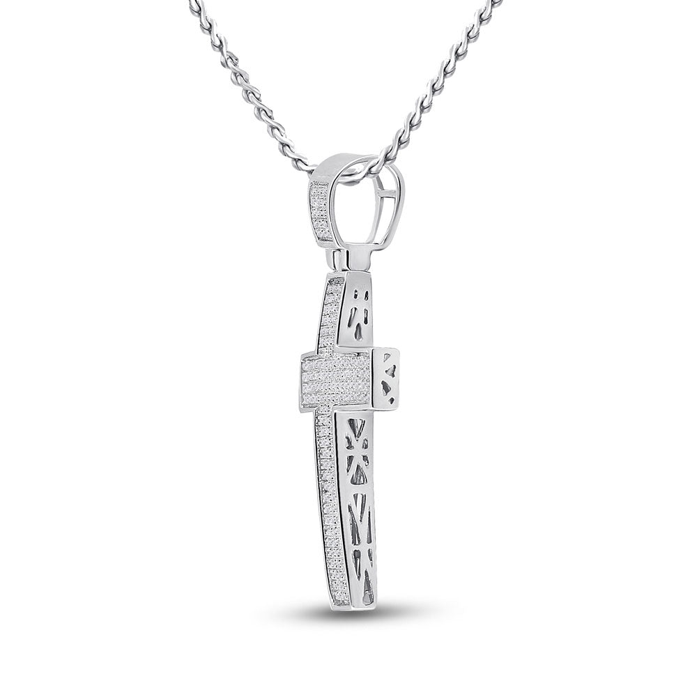 Goldini 10kt White Gold Mens Round Diamond Cross Charm Pendant 1/2 Cttw