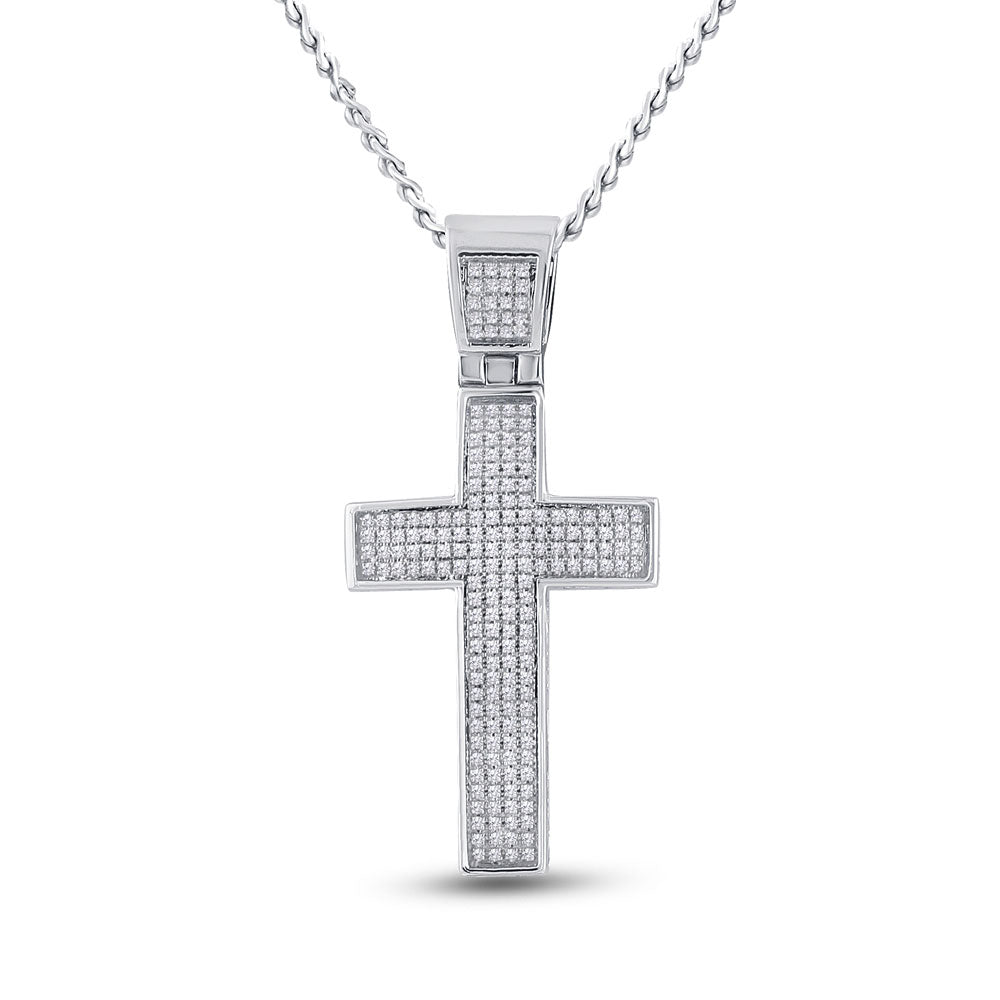 Goldini 10kt White Gold Mens Round Diamond Cross Charm Pendant 1/2 Cttw