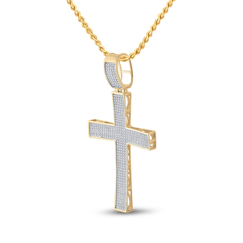 Goldini 10kt Yellow Gold Mens Round Diamond Cross Charm Pendant 1 Cttw