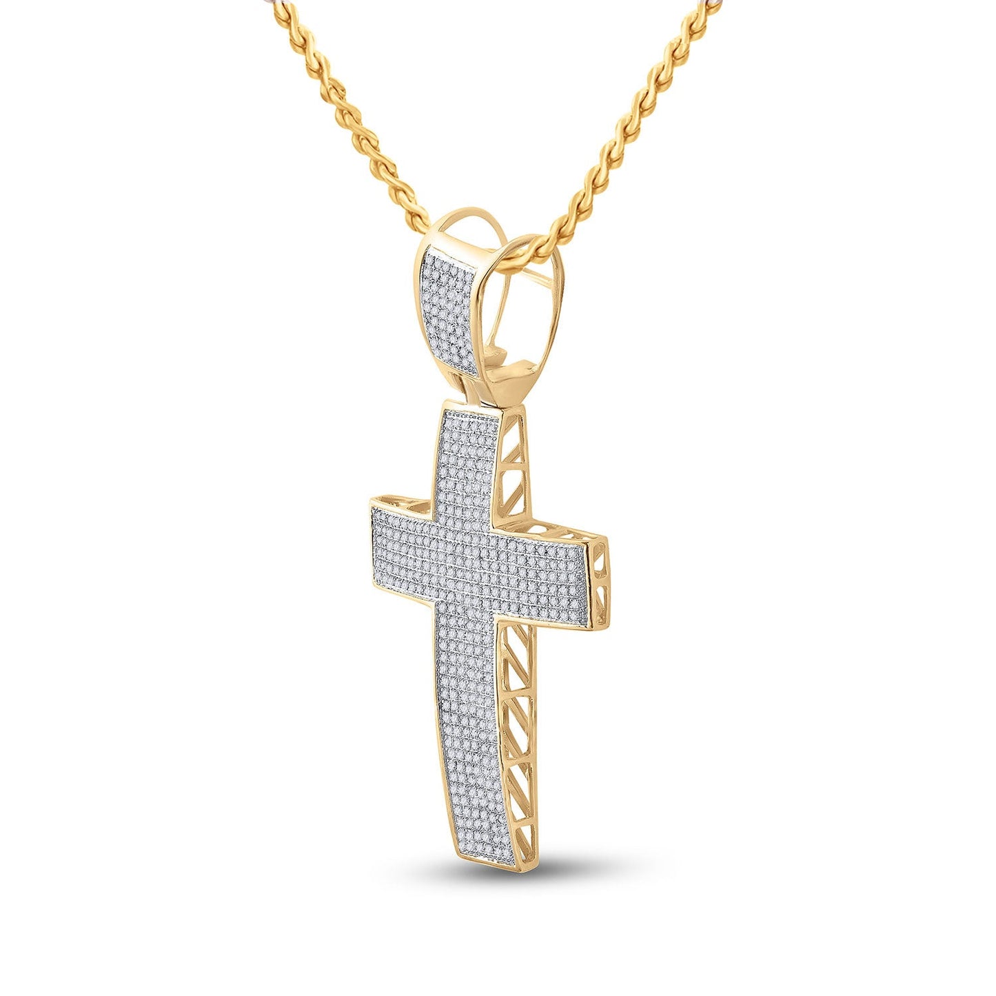 Goldini 10kt Yellow Gold Mens Round Diamond Cross Charm Pendant 1 Cttw