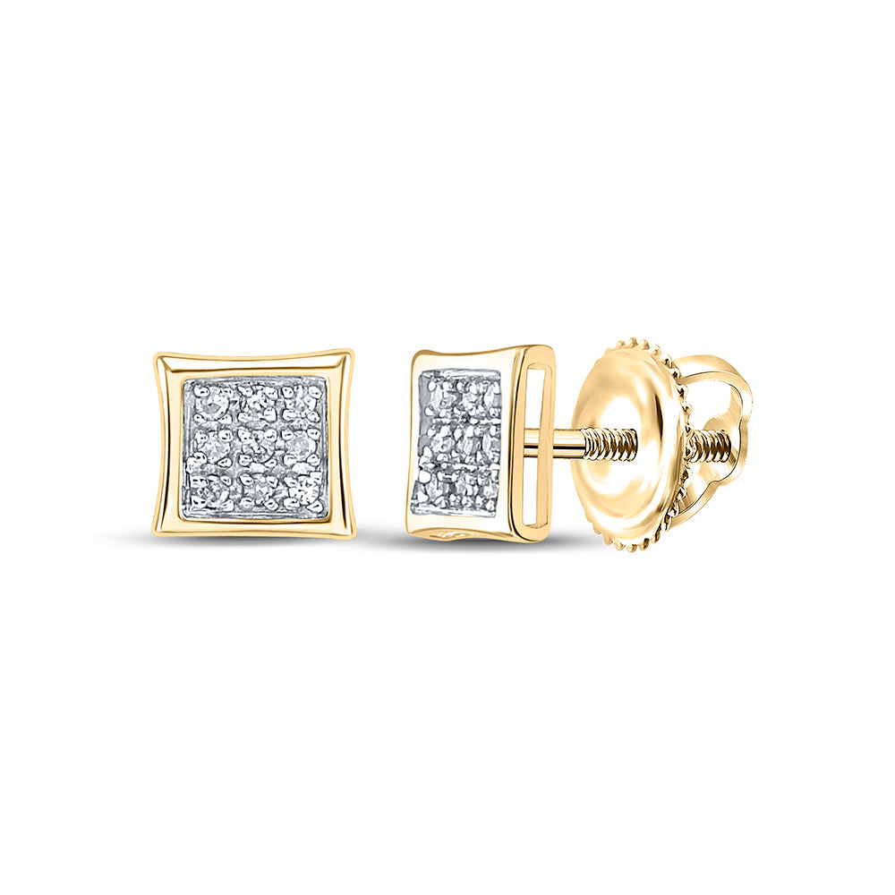 Yellow-tone Sterling Silver Unisex Round Diamond Kite Square Earrings 1/20 Cttw