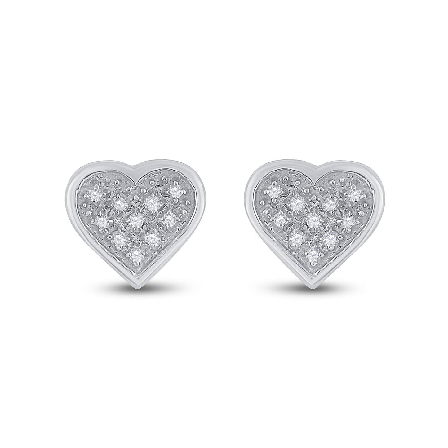 Sterling Silver Womens Round Diamond Heart Earrings 1/20 Cttw