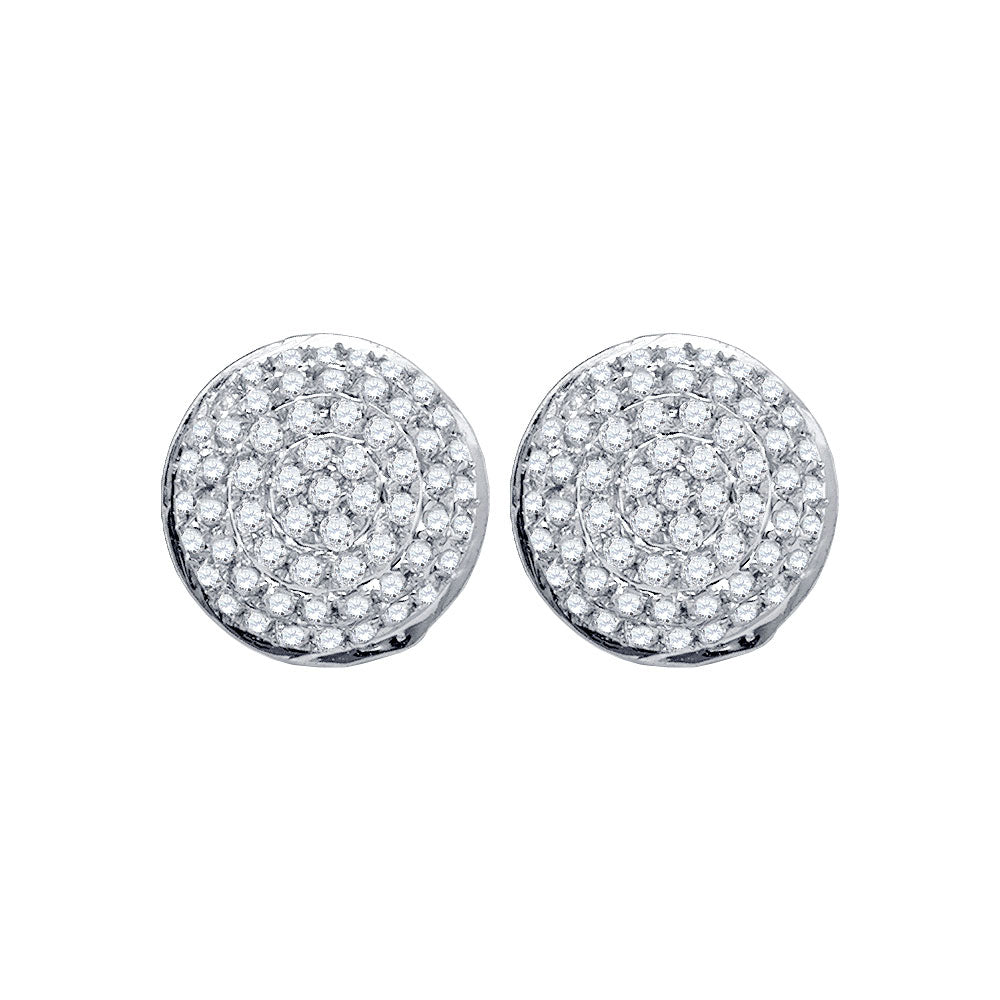 Goldini 10kt White Gold Mens Round Diamond Cluster Earrings 1/5 Cttw