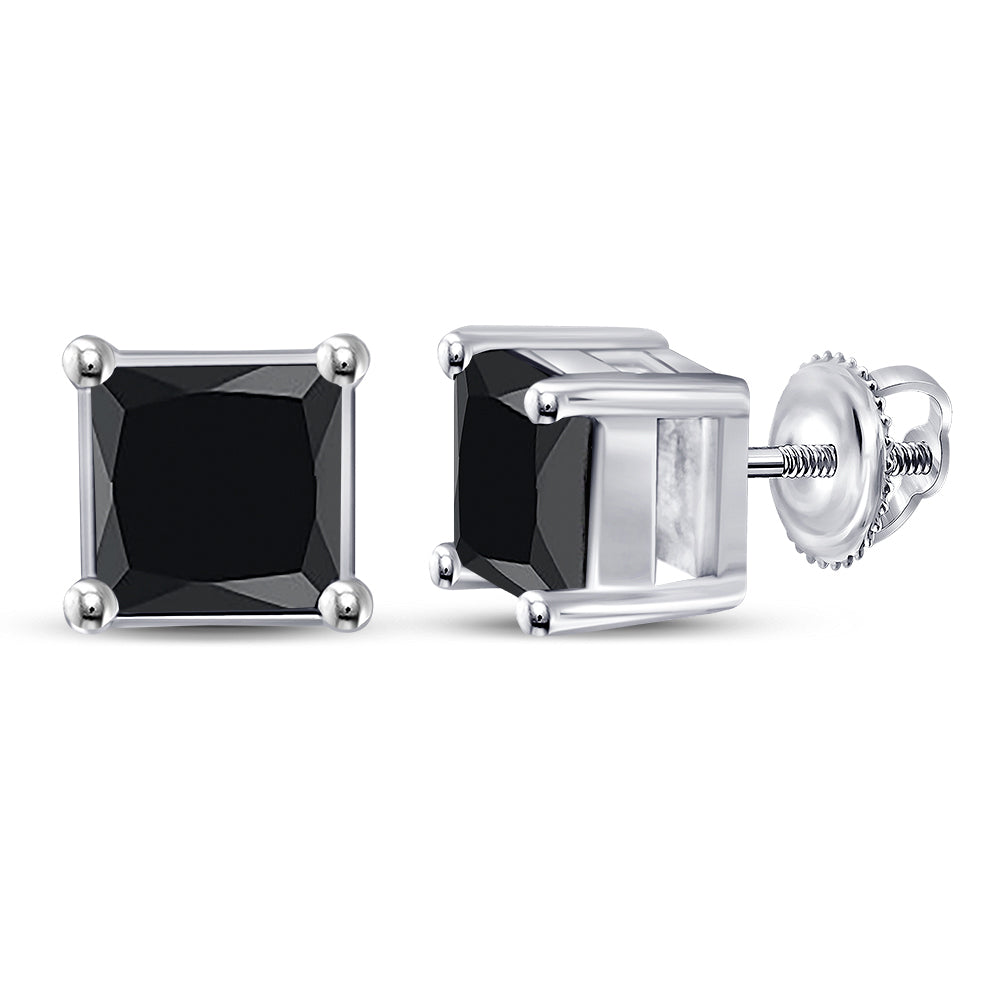 Goldini 10kt White Gold Mens Princess Black Color Enhanced Diamond Stud Earrings 1-1/2 Cttw