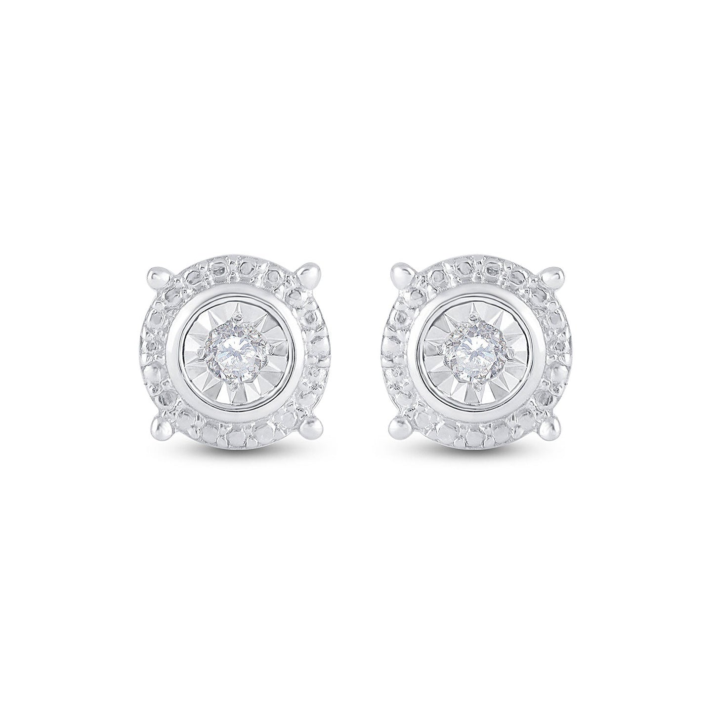 Sterling Silver Womens Round Diamond Stud Earrings 1/10 Cttw