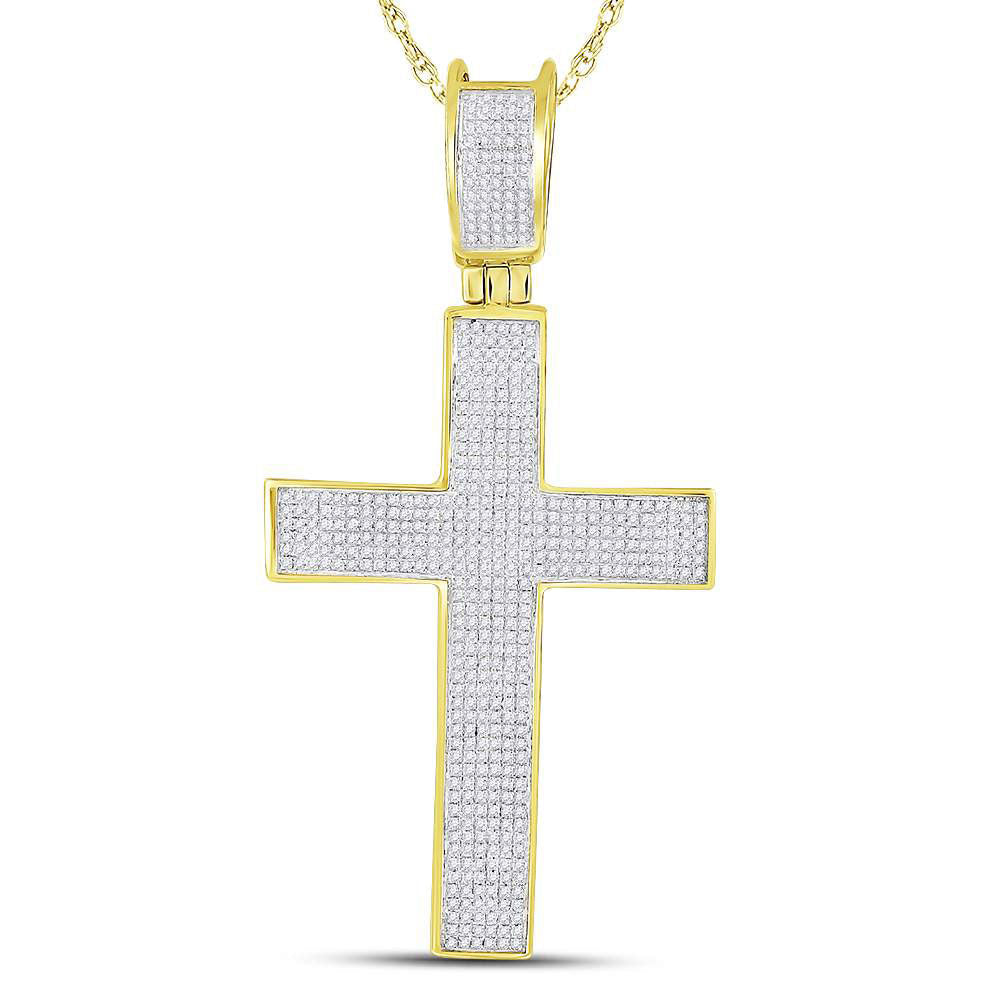 Goldini 10kt Yellow Gold Mens Round Diamond Cross Charm Pendant 1 Cttw