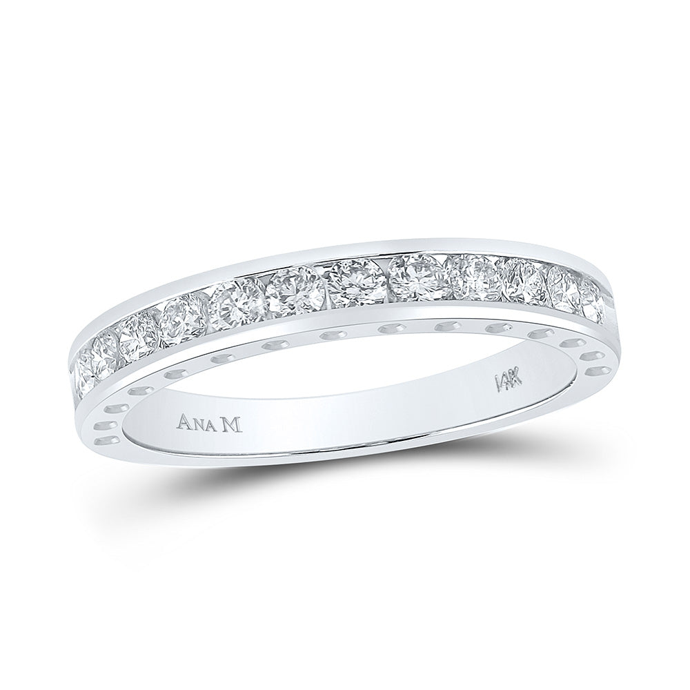 14kt White Gold Womens Round Diamond Wedding Band 1/2 Cttw