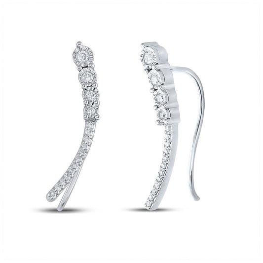 Sterling Silver Womens Round Diamond Climber Earrings 1/4 Cttw