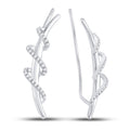 Sterling Silver Womens Round Diamond Spiral Climber Earrings 1/5 Cttw