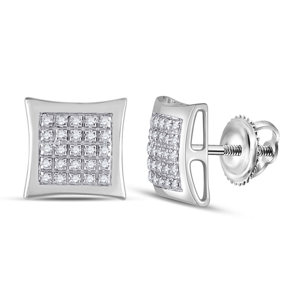 Goldini 10kt White Gold Mens Round Diamond Kite Square Earrings 1/8 Cttw