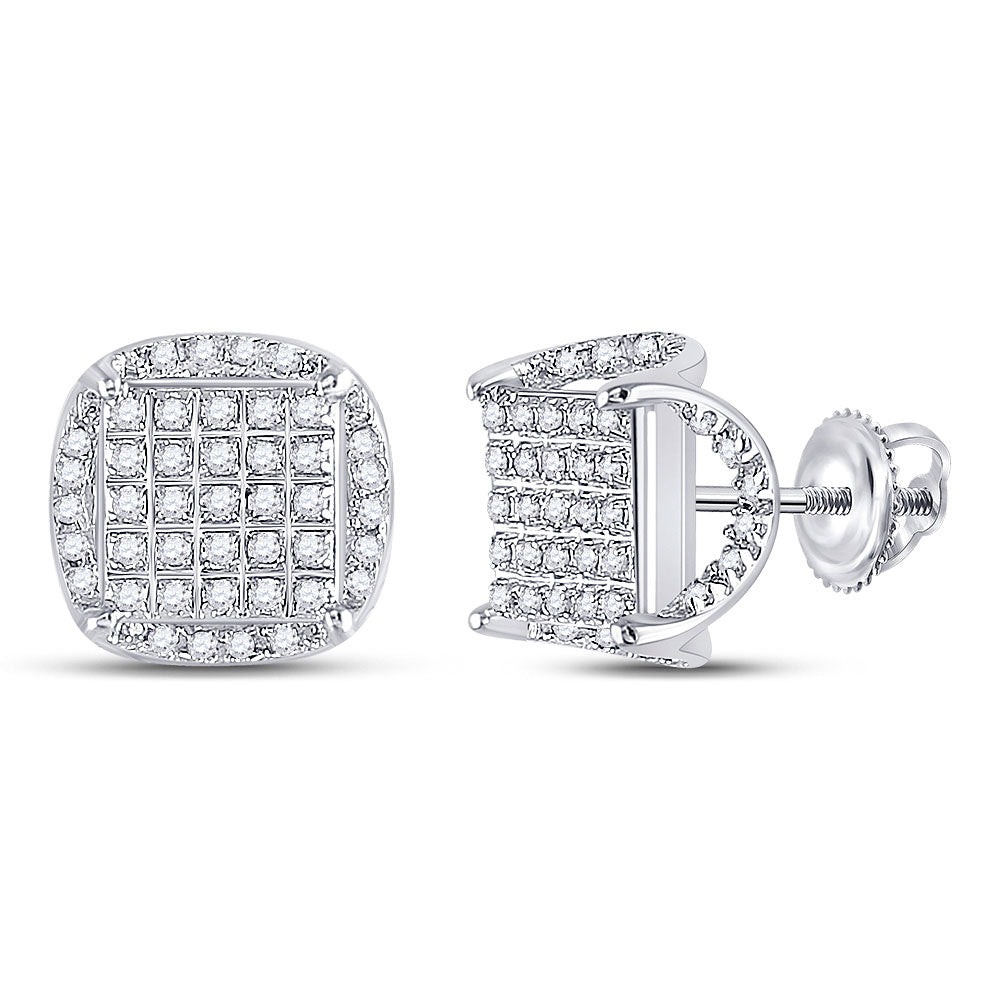 Goldini 10kt White Gold Mens Round Diamond Square Stud Earrings 1/3 Cttw