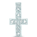 Goldini 10kt White Gold Mens Round Diamond Curb Link Cross Charm Pendant 5/8 Cttw
