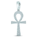 Goldini 10kt White Gold Mens Round Diamond Ankh Cross Charm Pendant 1/2 Cttw