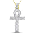 Goldini 10kt Yellow Gold Mens Round Diamond Ankh Cross Charm Pendant 1 Cttw