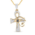 Goldini 10kt Yellow Gold Mens Round Black Color Enhanced Diamond Ankh Cross Charm Pendant 1/2 Cttw