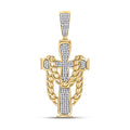 Goldini 10kt Yellow Gold Mens Round Diamond Cross Cuban Link Charm Pendant 3/8 Cttw