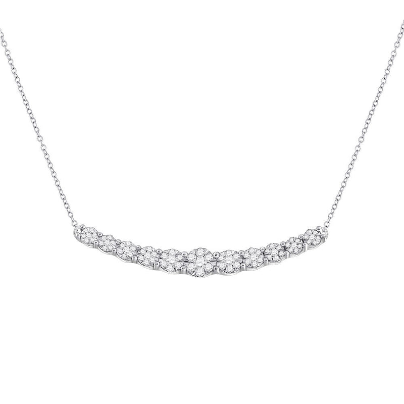 14kt White Gold Womens Round Diamond Curved Graduated Bar Necklace 1/2 Cttw
