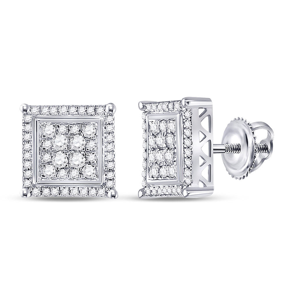 Goldini 10kt White Gold Mens Round Diamond Square Earrings 1/2 Cttw