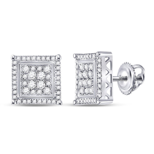 Goldini 10kt White Gold Mens Round Diamond Square Earrings 1/2 Cttw