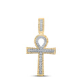 Goldini 10kt Yellow Gold Mens Round Diamond Ankh Cross Charm Pendant 1 Cttw