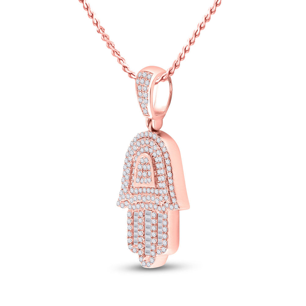 Goldini 10kt Rose Gold Mens Baguette Diamond Hamsa Hand Charm Pendant 3/4 Cttw