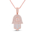 Goldini 10kt Rose Gold Mens Baguette Diamond Hamsa Hand Charm Pendant 3/4 Cttw