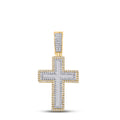 Goldini 10kt Yellow Gold Mens Baguette Diamond Cross Charm Pendant 7/8 Cttw