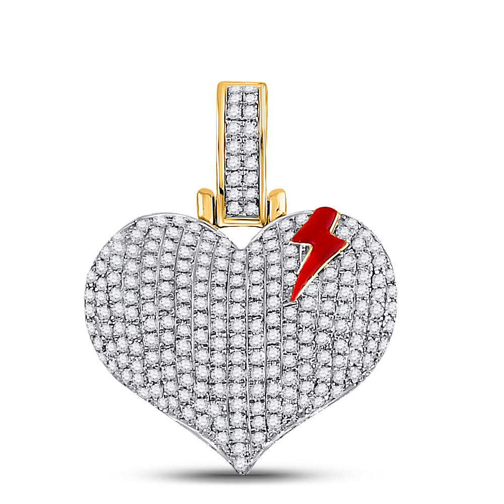 Goldini 10kt Yellow Gold Mens Round Diamond Bolt Crack Heart Charm Pendant 3/4 Cttw