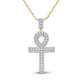 Goldini 10kt Yellow Gold Mens Round Diamond Ankh Cross Charm Pendant 1 Cttw