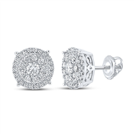 Goldini 10kt White Gold Mens Round Diamond Cluster Earrings 5/8 Cttw