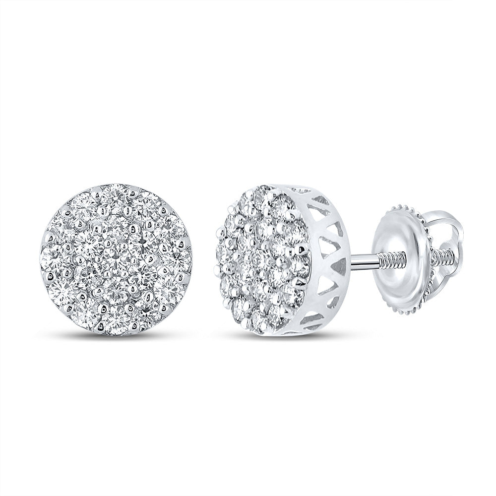 Goldini 10kt White Gold Mens Round Diamond Cluster Earrings 5/8 Cttw