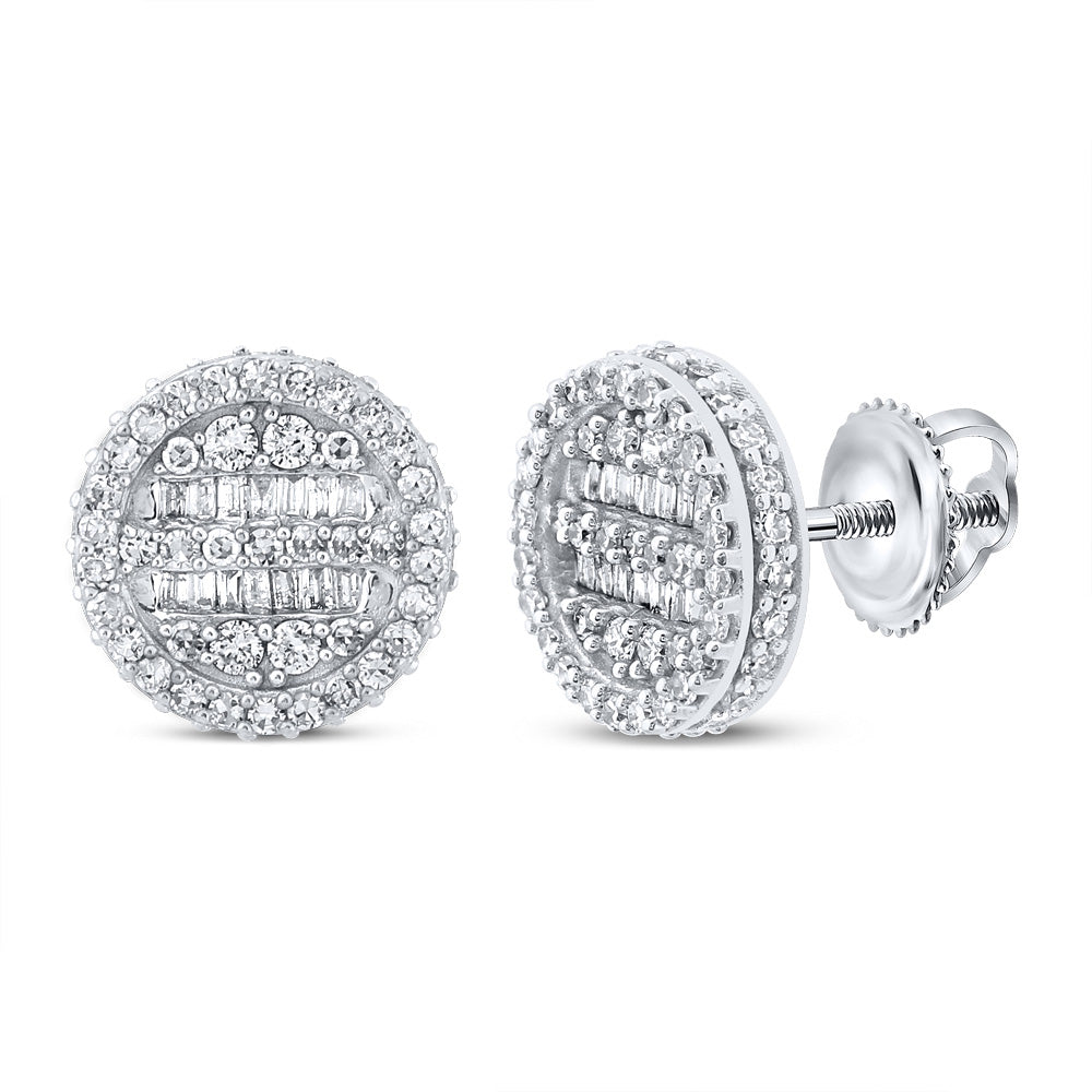 Goldini 10kt White Gold Mens Baguette Diamond Circle Earrings 3/4 Cttw