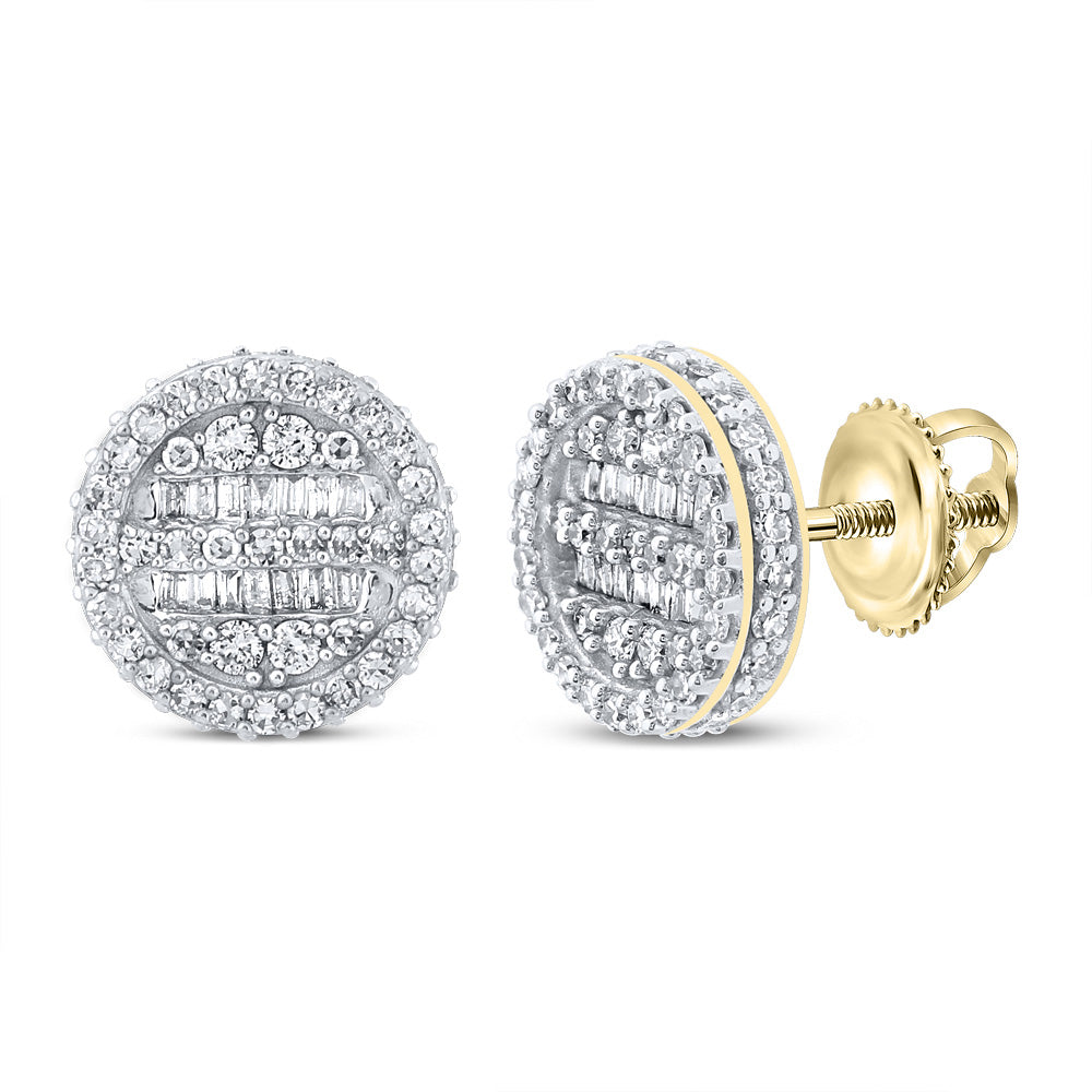 Goldini 10kt Yellow Gold Mens Baguette Diamond Circle Earrings 1 Cttw